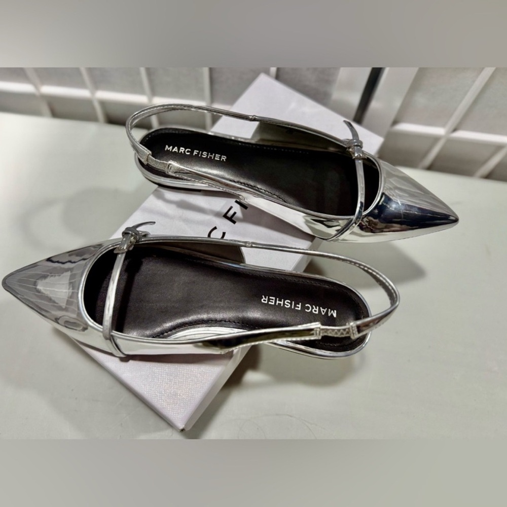 Elema Marc Fisher Metallic Silver Slingback Flats